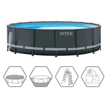 Каркасный бассейн INTEX Ultra Frame 26326, 488×122 см — фильтр, лестница, тент, подстилка